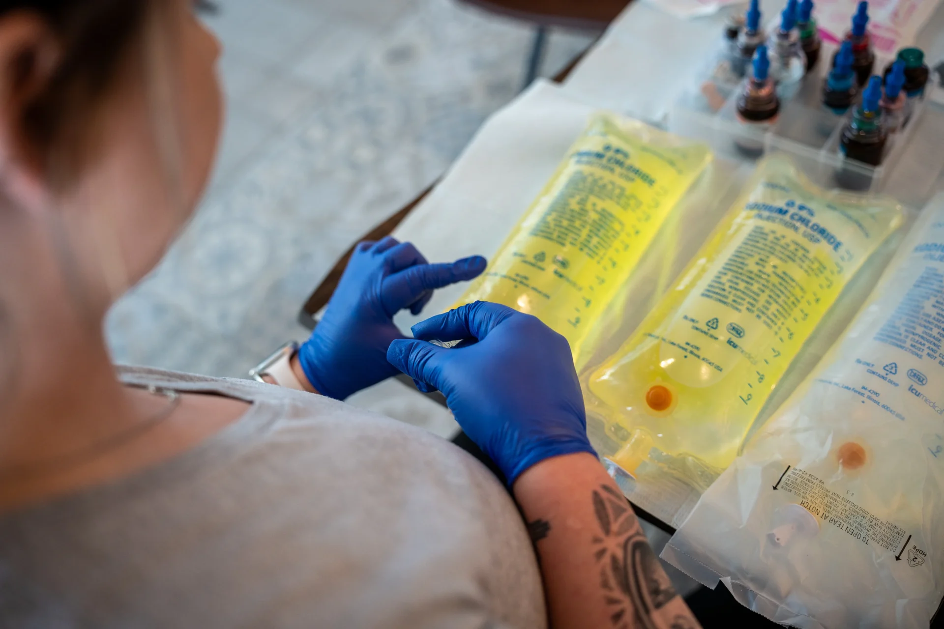 Getting IV Bags ready