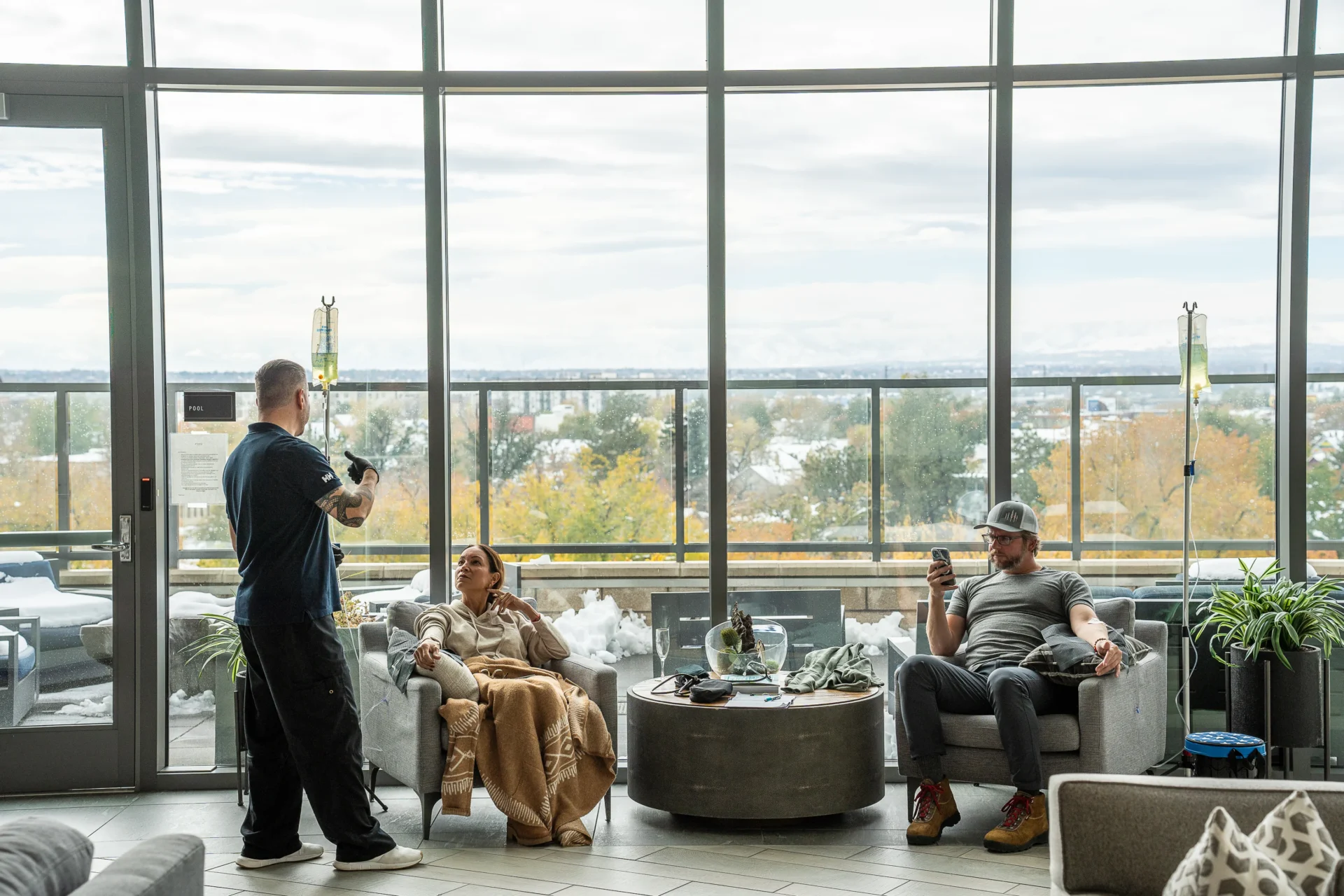 Patients relaxing during iv event