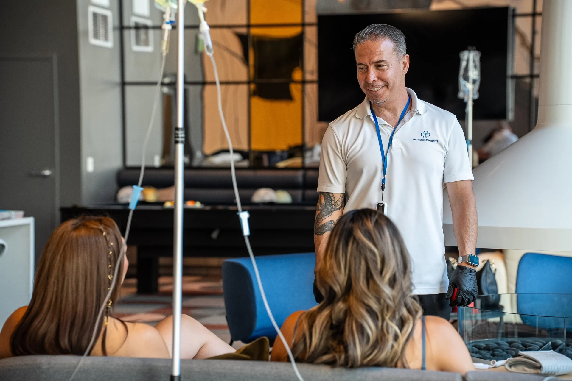 Smiling Nurse During Event Consultation